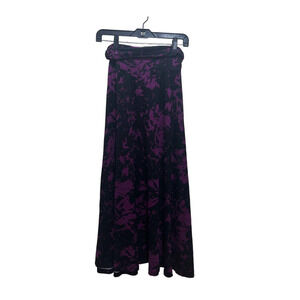 EcoSkin Tencel Maxi Skirt S Fit Flare Blk Purple Casual Ruching Flowy Boho Indie